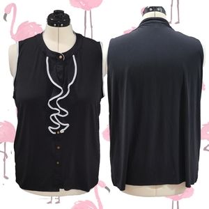 Cable & Gauge Ruffle Front Two-Tone Blouse